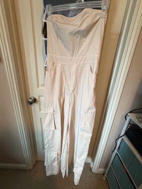 Justify Strapless Cargo Jumpsuit in Light Cream